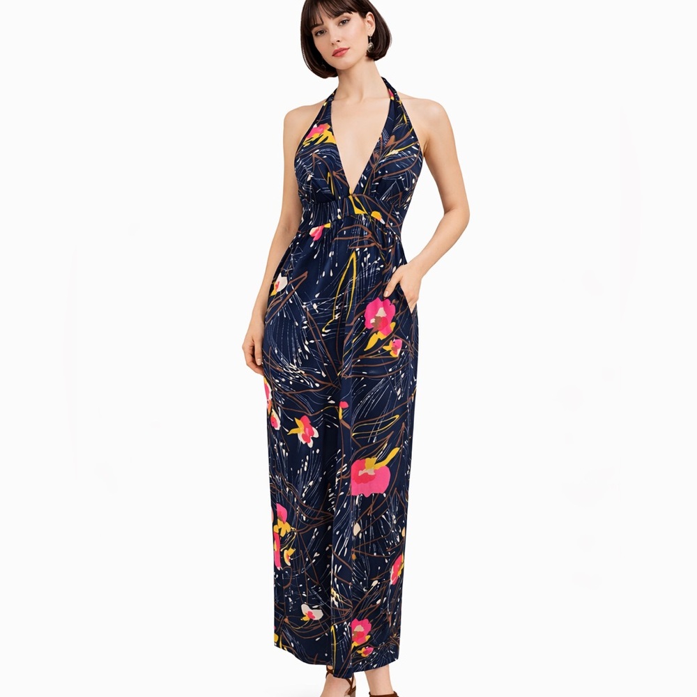 Vibrate 70’s bohemian festival retro Floral Halter Maxi Dress size XS fit -